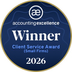 Winner, Client Service Award (Small Firms), Accounting Excellence Awards 2026: see the winners list on accountingexcellence.co.uk